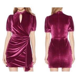Parker Velvet Mini Dress Size 0 – Maroon Short Sleeve High Neck Cocktail Party